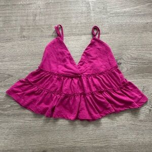 SO Hot Pink Ruffled Spaghetti Strap Crop Top